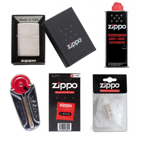 Zestaw Zippo Brushed Chrome Benzyna Kamienie Knot Wata