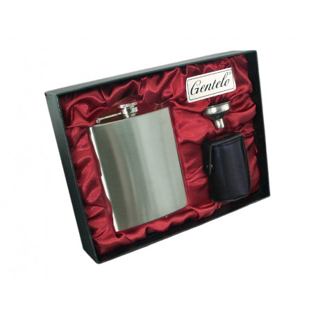 Piersiówka srebrna 240ml z lejkiem i kieliszkami