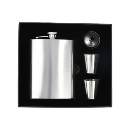 Zestaw Piersiówka stalowa srebrna 240 ml 2 x Kieliszek Lejek