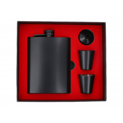 Zestaw Piersiówka stalowa czarna 240 ml 2 x Kieliszek Lejek