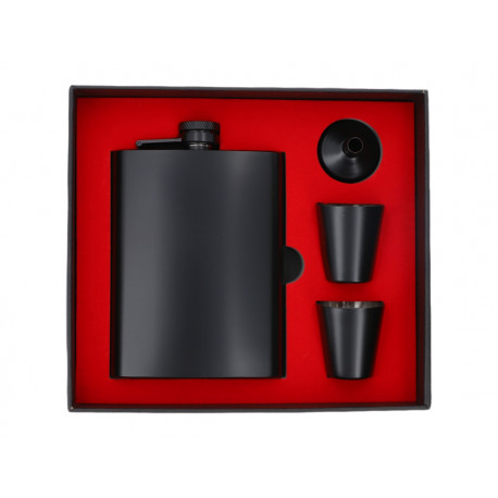 Zestaw Piersiówka stalowa czarna 240 ml 2 x Kieliszek Lejek