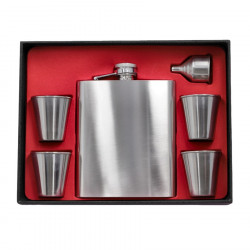 Zestaw XXL Piersiówka stalowa srebrna 540 ml 4 x Kieliszek Lejek