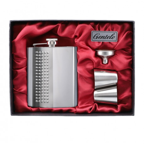 Zestaw Piersiówka stalowa srebrna 210 ml 2 x Kieliszek Lejek