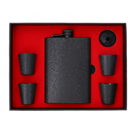 Zestaw Piersiówka stalowa Kamienna Struktura 240 ml 4 x Kieliszek Lejek