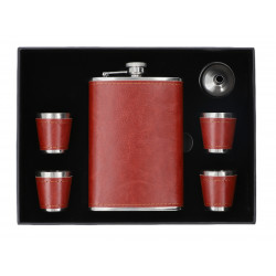 Zestaw Piersiówka stalowa brązowa ekoskóra 270 ml 4 x Kieliszek Lejek