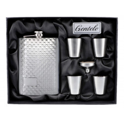 Zestaw Piersiówka stalowa srebrna 240ml 4 x Kieliszek Lejek