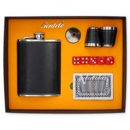 Zestaw Piersiówka 240ml 4 x Kieliszek Lejek Karty Kostki