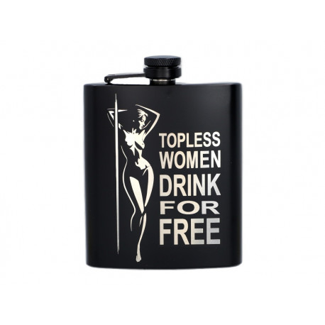 Piersiówka metalowa Czarna 210ml Topless Women Drink For Free