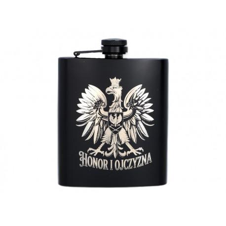Piersiówka metalowa Czarna 210ml Polski Orzeł Honor i Ojczyzna