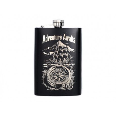 Piersiówka metalowa Czarna 270ml Adventure Awaits