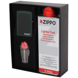 Zestaw prezentowy ZIPPO Black Matte Logo Kamienie Benzyna Pudełko