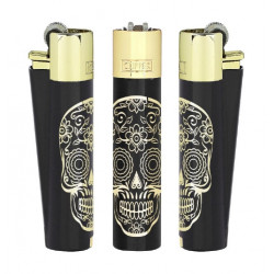 Zapalniczka Clipper Metal Mexican Skulls Gold